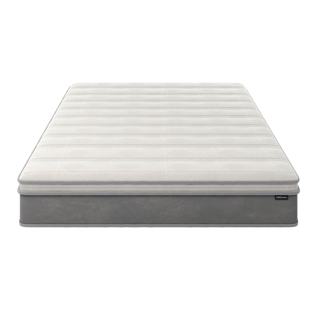 Delia King 28cm Medium Firm Euro Top Latex Mattress features plush Euro top quilting, showcasing its thick, supportive build ideal for comfort and spinal alignment, seen against a plain backdrop.