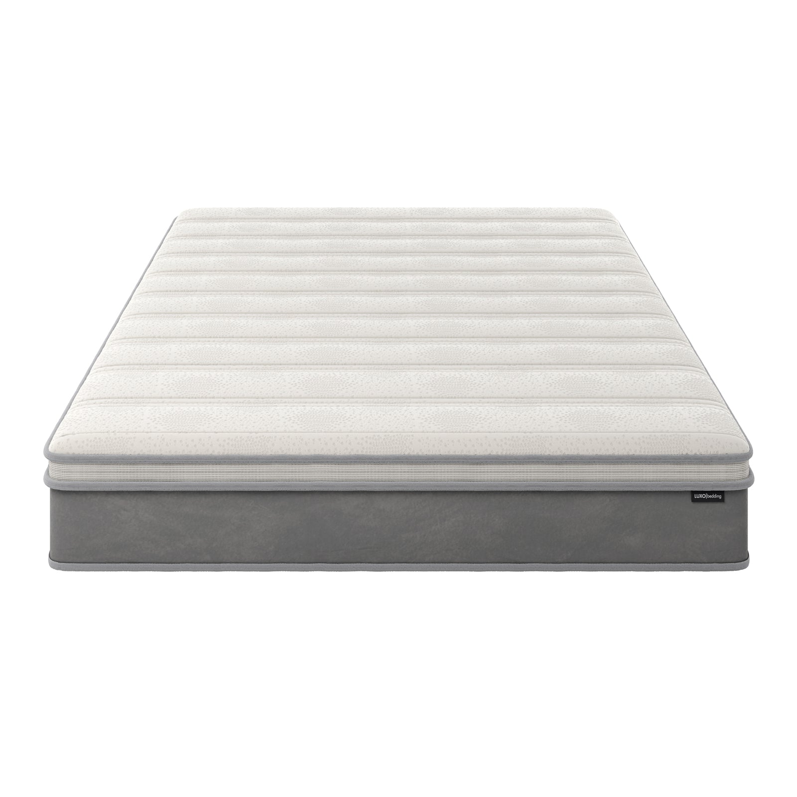 Delia King 28cm Medium Firm Euro Top Latex Mattress features plush Euro top quilting, showcasing its thick, supportive build ideal for comfort and spinal alignment, seen against a plain backdrop.