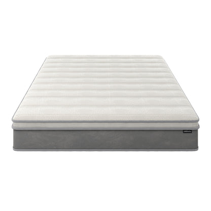 Delia King 28cm Medium Firm Euro Top Latex Mattress features plush Euro top quilting, showcasing its thick, supportive build ideal for comfort and spinal alignment, seen against a plain backdrop.