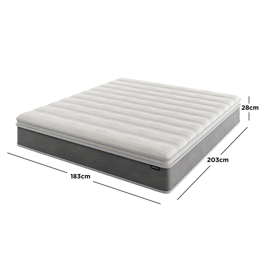 Delia King 28cm Medium Firm Euro Top Latex Mattress – White, showcasing precise measurements and size details, highlighting its plush Euro top quilting and supportive, layered construction for enhanced comfort and durability.