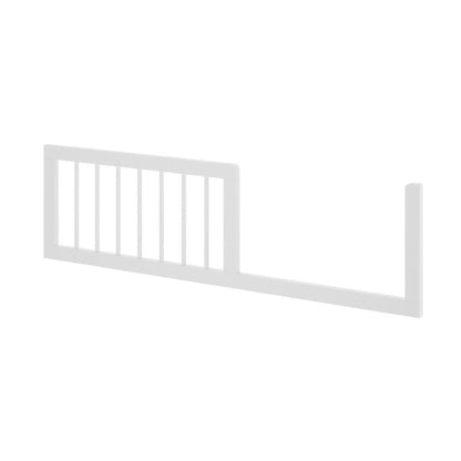 Melai Solid Pine Toddler Bed Rail Kit - White: Features vertical slats and horizontal brackets for secure attachment to a bed, ensuring a safe transition from a cot to a toddler bed.