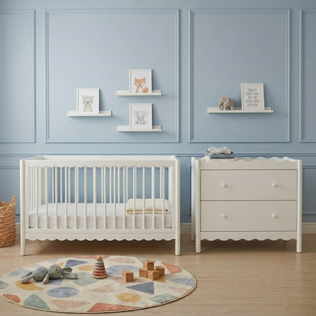 Mira Natural Pine Wood Adjustable Baby Cot in White