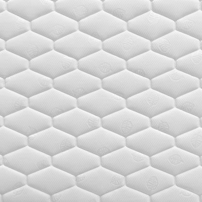 Close-up of the Momo Solid Pine Loft Bed with Thermis Mattress, showcasing quilted damask fabric, reinforced edge piping, and black upholstered base, emphasizing durability and style.
