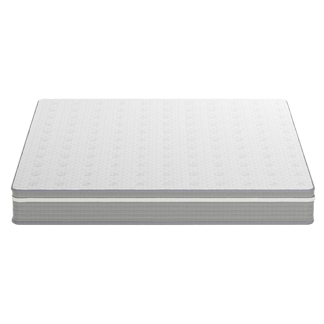 Oriona Super King 25cm Pocket Spring Mattress in Med Firm, features a white quilted top and light gray side panels, showcasing modern design with cool gel memory foam for ultimate comfort and support.