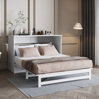 Plico Bamboo Folding Foam Mattress - Queen on a bed with a headboard, featuring a pillow. The image highlights the mattress's sleek design and integration into a stylish bedroom setting.