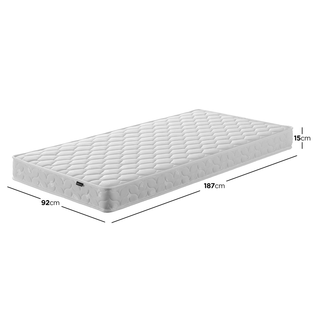 Thermis Single 15cm Hypoallergenic Mattress in Medium Firm; a quilted, white single-sized mattress with reinforced edges, showcasing its pocket spring system and high-density foam for optimal support and comfort.