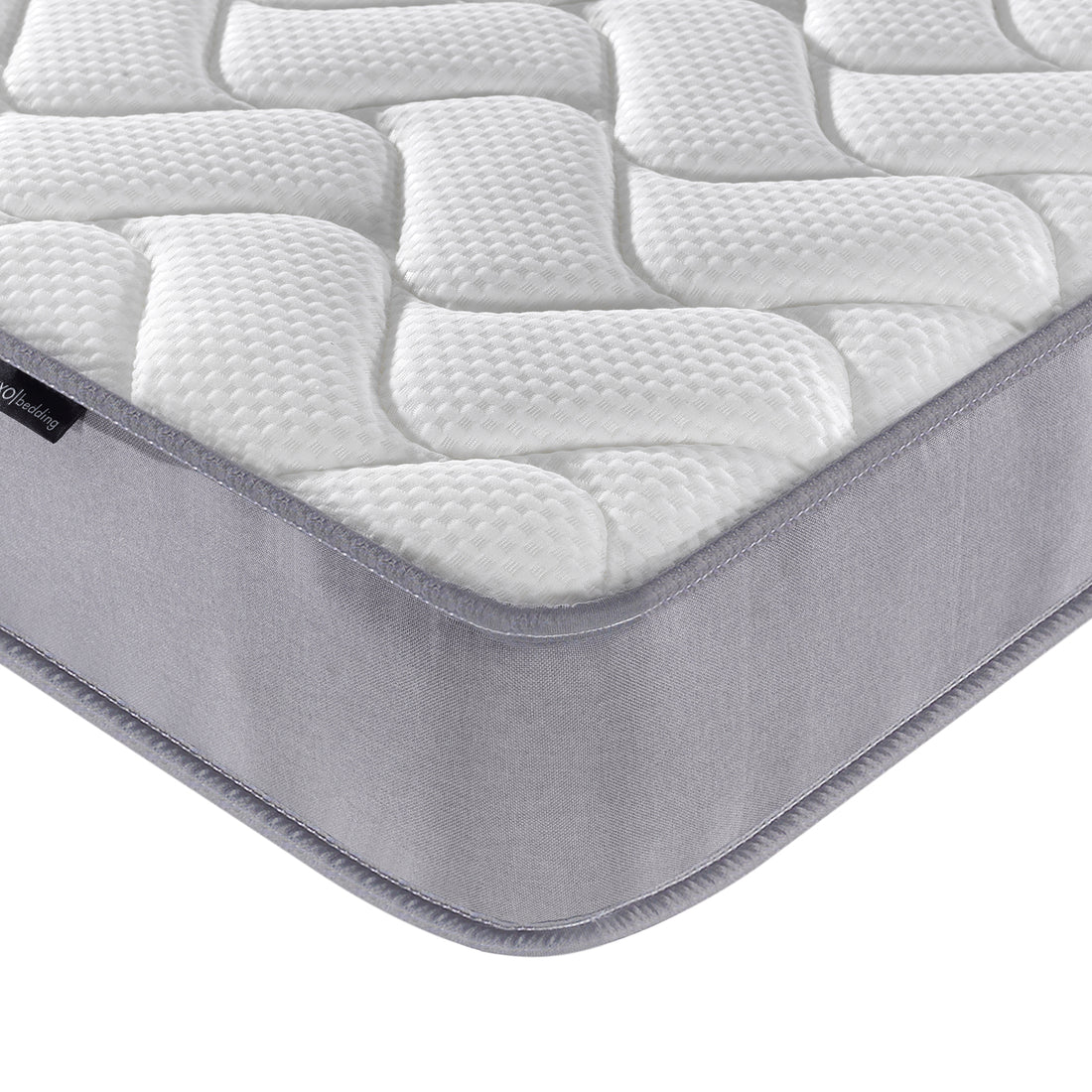Vesta Double 20cm Medium Firm Pocket Spring Latex Mattress close-up showcasing its plush surface, highlighting premium materials like natural latex padding and breathable knitted fabric for optimal comfort and support.