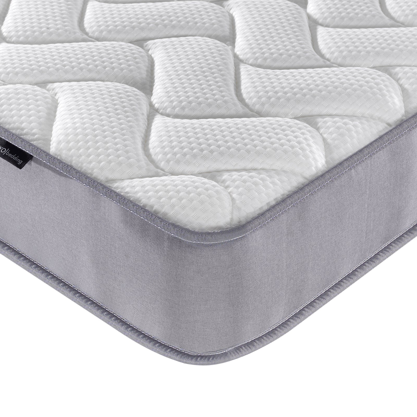 Vesta Double 20cm Medium Firm Pocket Spring Latex Mattress close-up showcasing its plush surface, highlighting premium materials like natural latex padding and breathable knitted fabric for optimal comfort and support.