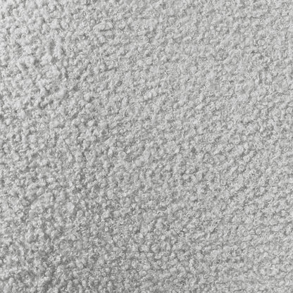 Close-up of the Nikias Double Bouclé Fabric Bed Frame in Light Grey, showcasing its cloud-soft, looped bouclé texture, emphasizing the luxurious, cozy feel of the plush square-tufted headboard.