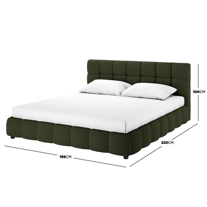 Nikias Tufted Boucle Bed Frame - Green - King
