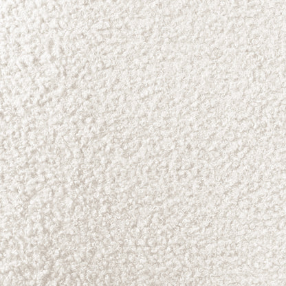 Close-up of the Nikias Bouclé Queen Bed Frame, highlighting the plush, curly-textured bouclé fabric, showcasing luxurious comfort and designer elegance with a tufted headboard in cream white.