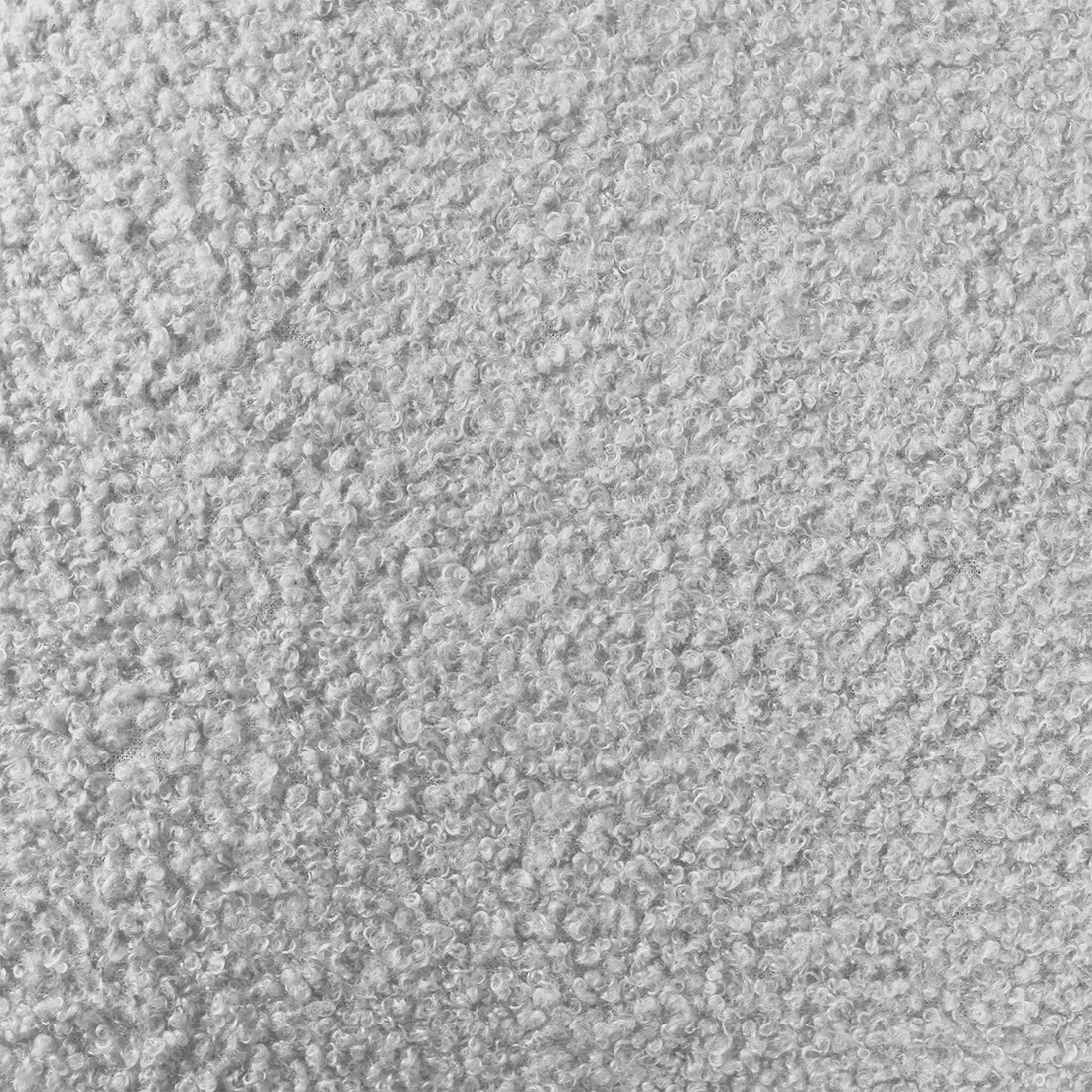 Nikias Queen Bouclé Fabric Bed Frame in Light Grey features a close-up of looped fibers, showcasing the soft, textured bouclé upholstery. The tightly zoomed-in textile emphasizes its plush, inviting texture.