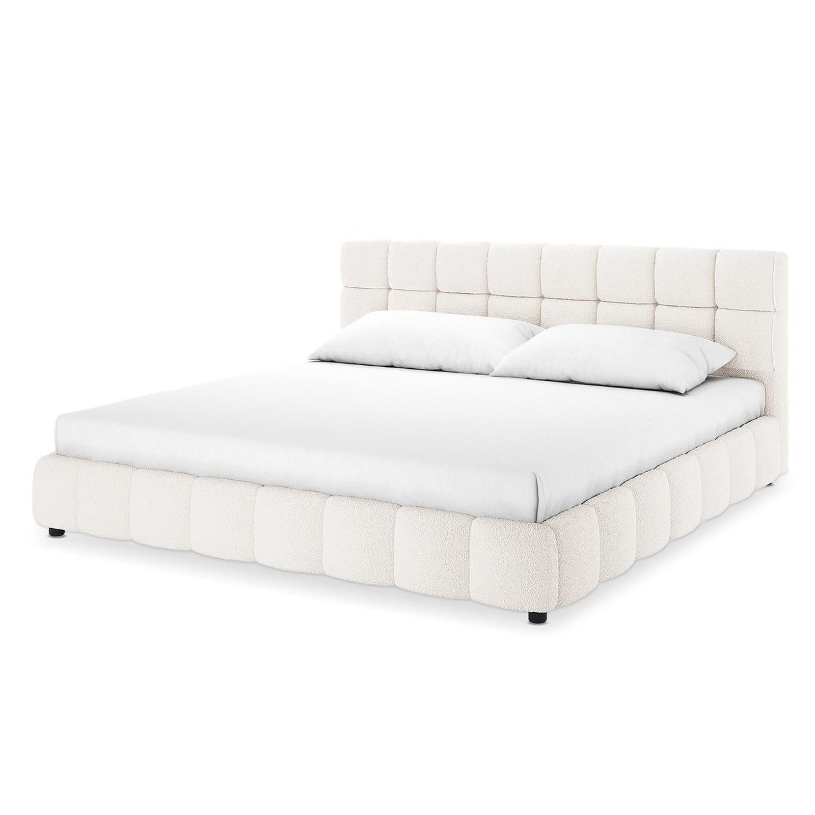 Nikias Super King Boucle Fabric Bed Frame in Cream White