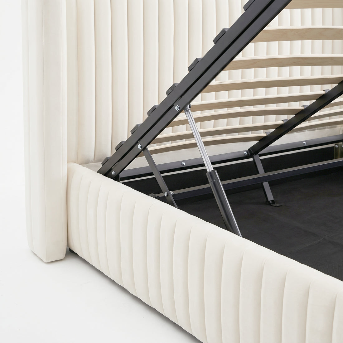 Nina King Velvet Gas Lift Storage Bed Frame in Cream White