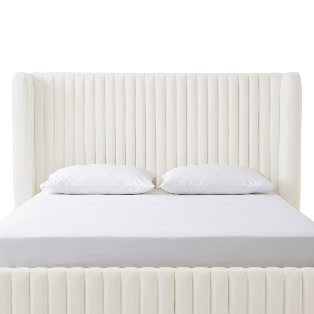 Nina King Velvet Gas Lift Storage Bed Frame in Cream White