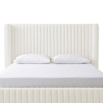 Nina King Velvet Gas Lift Storage Bed Frame in Cream White
