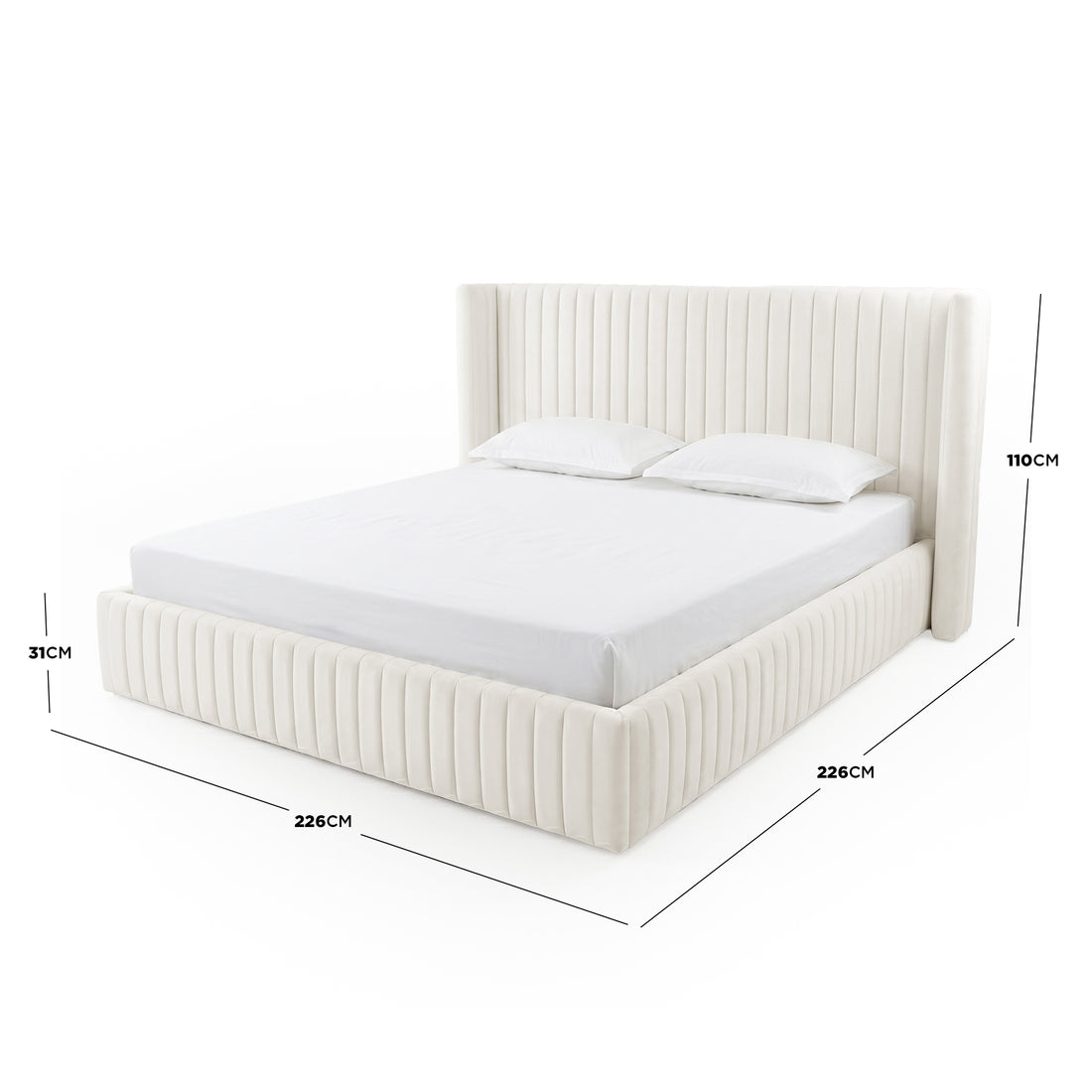 Nina King Velvet Gas Lift Storage Bed Frame in Cream White