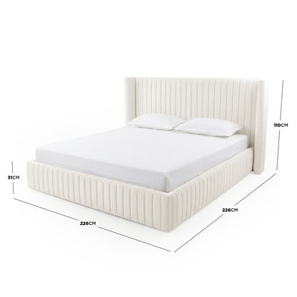 Nina King Velvet Gas Lift Storage Bed Frame in Cream White