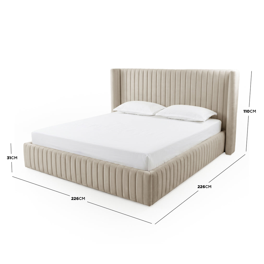 Nina King Velvet Gas Lift Storage Bed Frame in Warm Grey