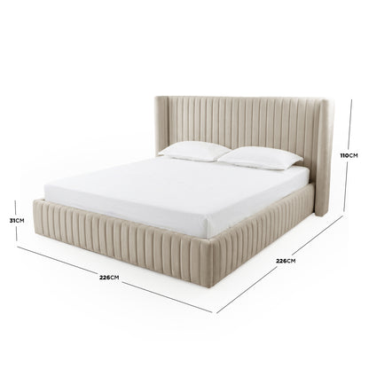 Nina King Velvet Gas Lift Storage Bed Frame in Warm Grey