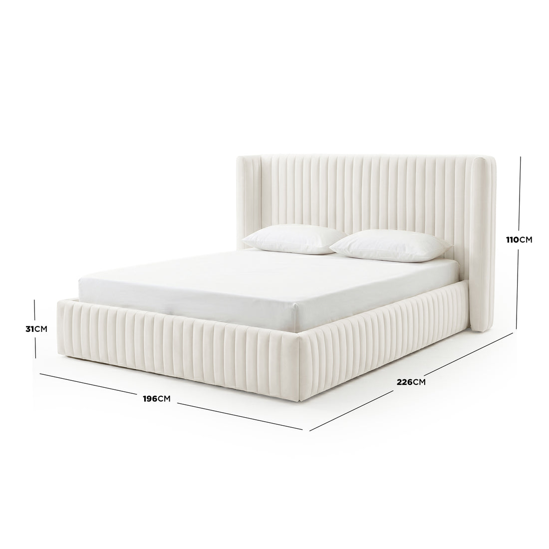 Nina Queen Velvet Gas Lift Storage Bed Frame in Cream White