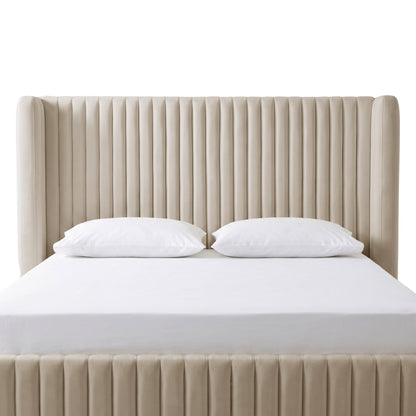 Nina Queen Velvet Gas Lift Storage Bed Frame in Warm Grey