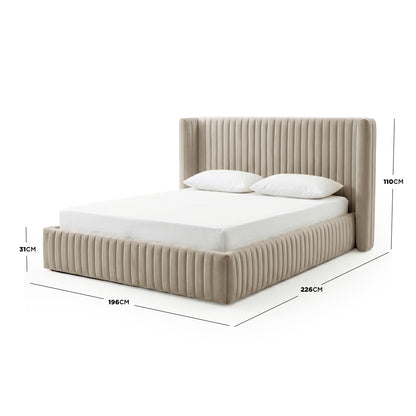 Nina Queen Velvet Gas Lift Storage Bed Frame in Warm Grey