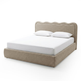 Noemi King Boucle Gas Lift Storage Bed Frame in Beige