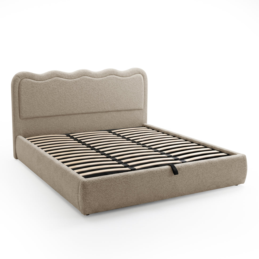 Noemi King Boucle Gas Lift Storage Bed Frame in Beige