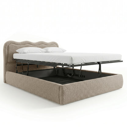 Noemi King Boucle Gas Lift Storage Bed Frame in Beige