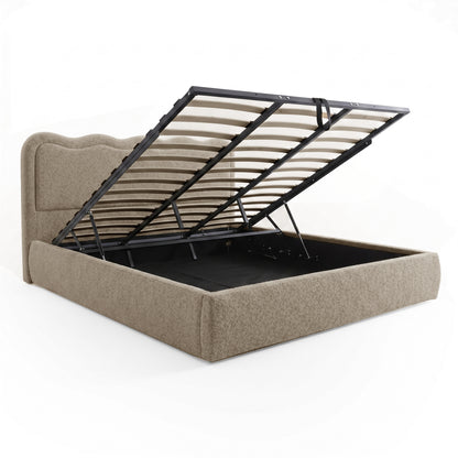 Noemi King Boucle Gas Lift Storage Bed Frame in Beige