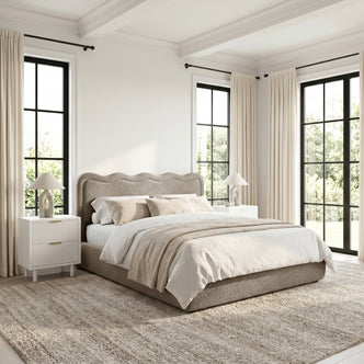 Noemi King Boucle Gas Lift Storage Bed Frame in Beige