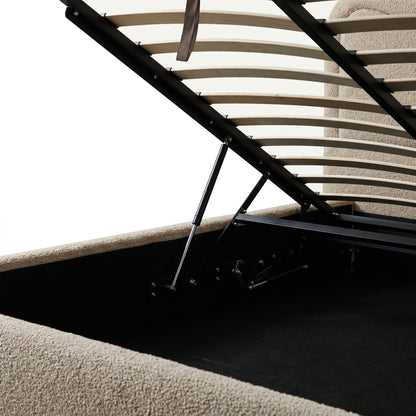 Noemi King Boucle Gas Lift Storage Bed Frame in Beige
