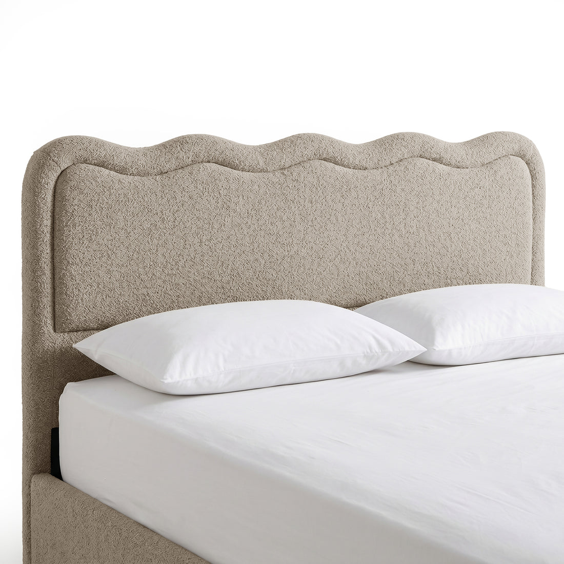 Noemi King Boucle Gas Lift Storage Bed Frame in Beige