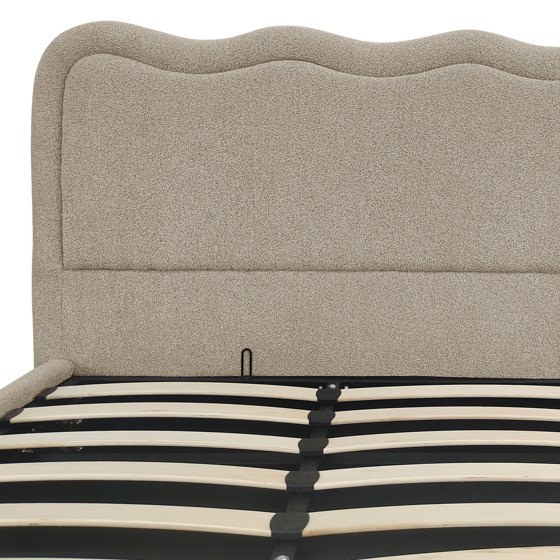 Noemi King Boucle Gas Lift Storage Bed Frame in Beige