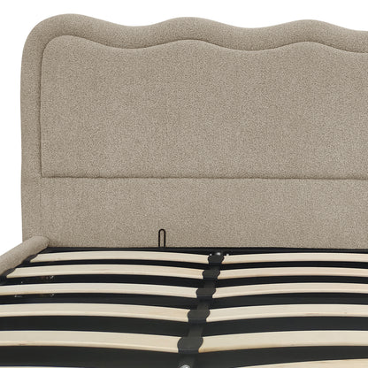 Noemi King Boucle Gas Lift Storage Bed Frame in Beige