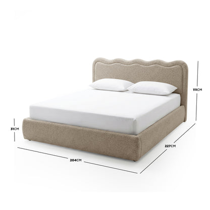 Noemi King Boucle Gas Lift Storage Bed Frame in Beige