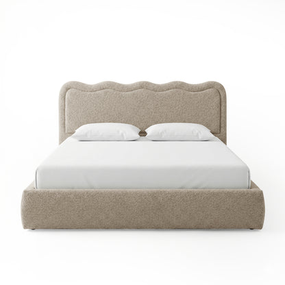 Noemi King Boucle Gas Lift Storage Bed Frame in Beige