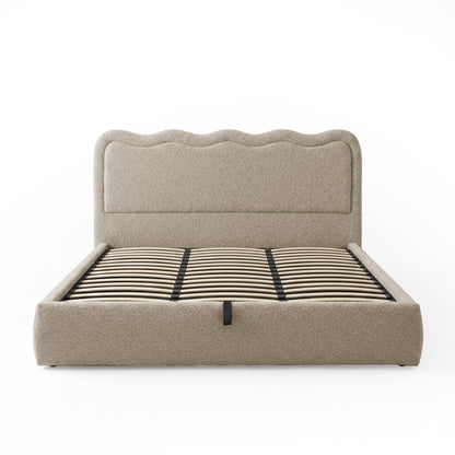 Noemi King Boucle Gas Lift Storage Bed Frame in Beige