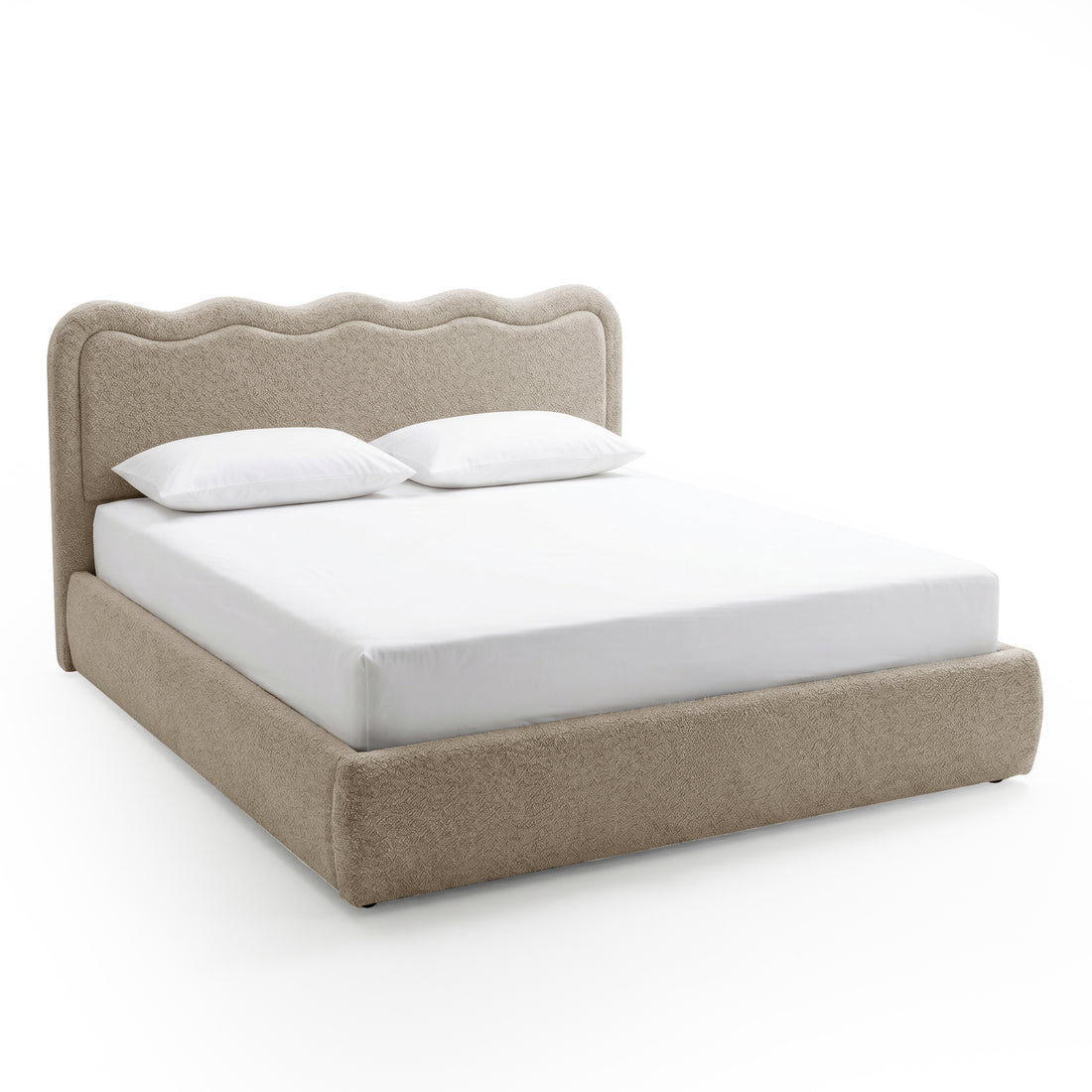 Noemi King Boucle Gas Lift Storage Bed Frame in Beige