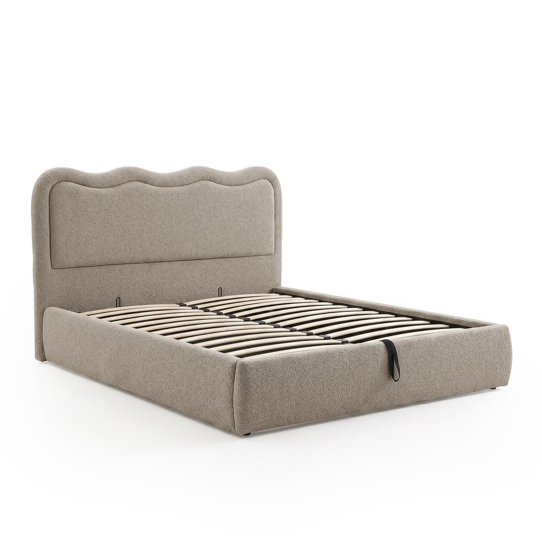 Noemi Queen Boucle Gas Lift Storage Bed in Beige