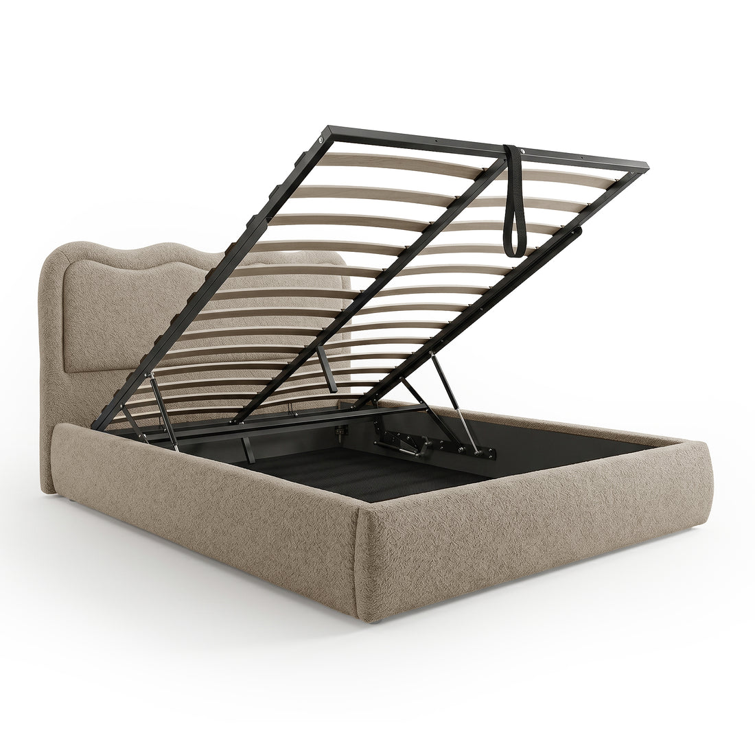 Noemi Queen Boucle Gas Lift Storage Bed in Beige