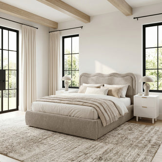 Noemi Queen Boucle Gas Lift Storage Bed in Beige