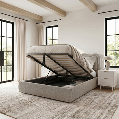 Noemi Queen Boucle Gas Lift Storage Bed in Beige