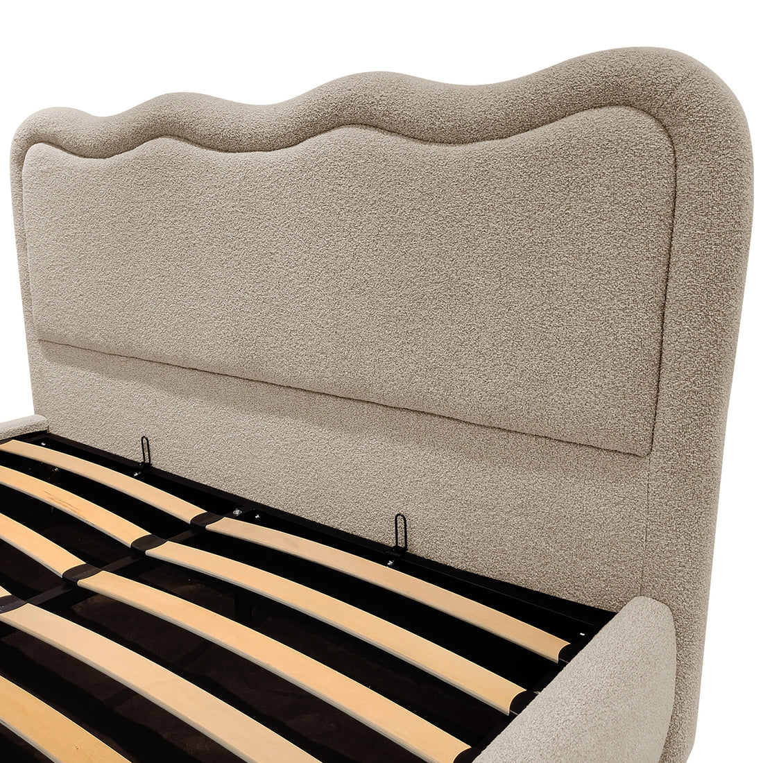Noemi Queen Boucle Gas Lift Storage Bed in Beige