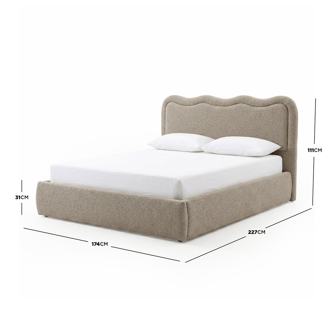 Noemi Queen Boucle Gas Lift Storage Bed in Beige
