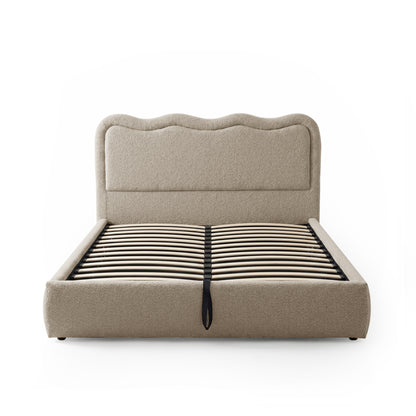 Noemi Queen Boucle Gas Lift Storage Bed in Beige