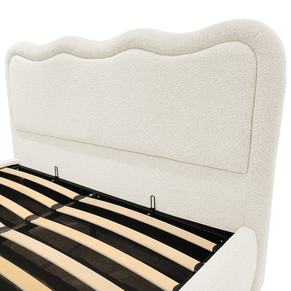 Noemi Queen Boucle Gas Lift Storage Bed in Cream White