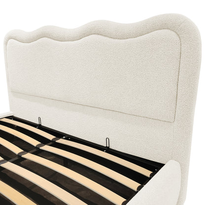Noemi Queen Boucle Gas Lift Storage Bed in Cream White