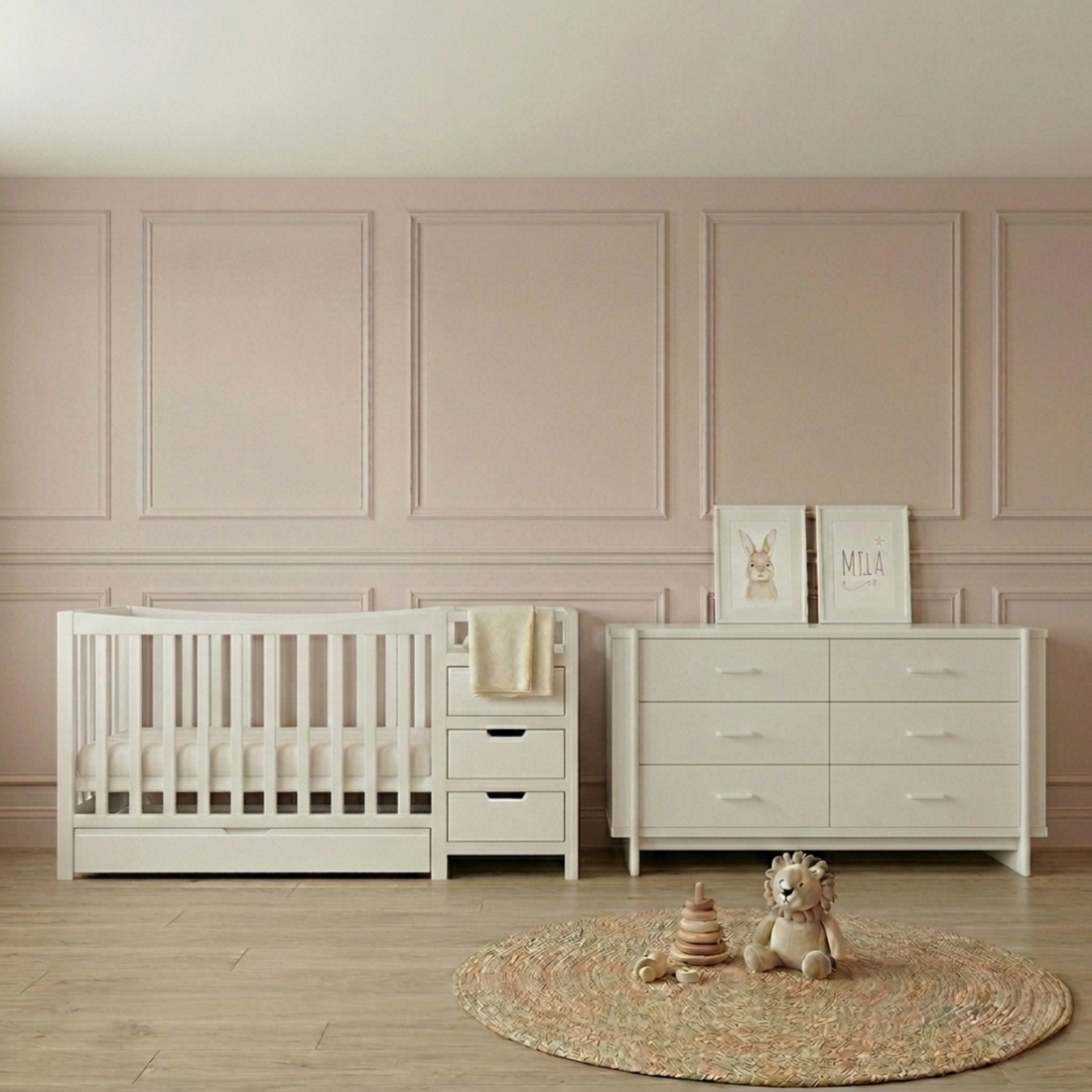 Nooki Solid Timber Cot with Storage in White